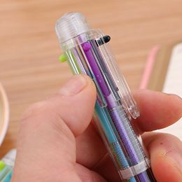 Creative transparent 6-color cute student stationery multi-color pen oil pen Colour press ballpoint pen manufacturer direct sales