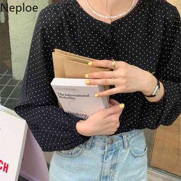 Neploe Vintage Blouses Korean Polka Dot Shirts Women Tops Korean Puff Sleeve Blouse Blusas Mujer De Moda Elegant Clothes 210422