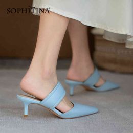 SOPHITINA Ladies Sandals Concise Style Outer Wear Square Toe Female Shoes Stiletto Summer Retro Handmade Women's Shoes AO234 210513