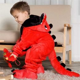 Children's Pajamas Cartoon Jumpsuit Flannel Dinosaur Animal Play Suit Long Sleeved Hoodie Warm Cute Funny Pijamas 211023