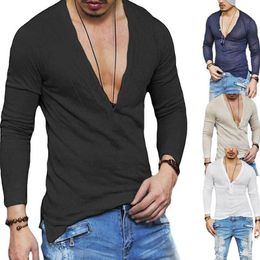 Male Breathable Deep V Stylish T Shirt Solid Colour Slim Fit Skinny Tshirt For Men Fashion Summer Hipster Streetwear Tops Tee