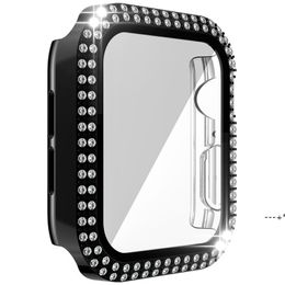 NEWGlass Film Full Diamond PC Cases for Smart Watch Series 40mm 44mm 38mm 42mm Screen Protector Bumper Cover RRD12393