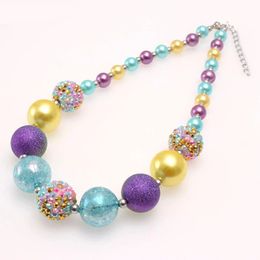 Cute Kids Chunky Rhinestone Beaded Necklaces DIY Round Pearl Baby Chain Necklace Choker For Party Jewellery