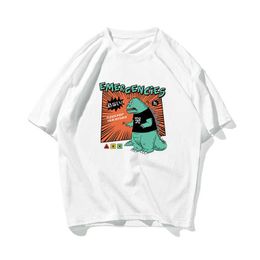 Dinosaur Emergency Hip Hop Oversize T Shirt Men Streetwear Graffiti Harajuku Tshirt Half Sleeve Cotton Loose HipHop T-Shirt 210603