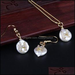 Earrings & Necklace Jewelry Sets 2021 Alphabet Letter Charm White Cz Crystal Real Pearl Gold Pendant Choker Drop Earring Set Braidal Women D