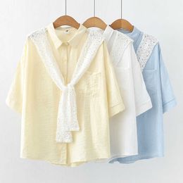 Vintage Blouse Women Summer short Sleeve Shirt Women Korean Style Loose Casual White Tops Solid Elegant Blusas All Match 210604