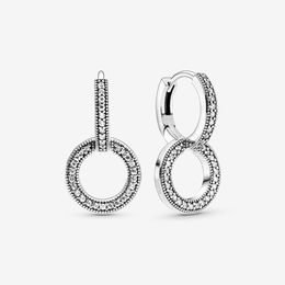 Autentico 100% 925 Sterling Silver Binkling Double Hoop Earrings Moda Accessori per gioielli di fidanzamento per le donne