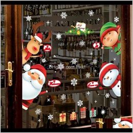 tile wholesalers UK - Décor Home & Garden Drop Delivery 2021 Christmas Wall Sticker Living Room Xmas Santa Claus Snowman Elk Stickers Window Showcase Glass Decor P