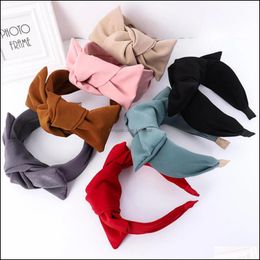 Headbands Jewelry Jewelry Fashion Women Headband Wide Side Big Bowknot Hairband Solid Color Turban Casual Hair Aessories Drop Delivery 2021