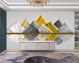 beibehang Customised modern light luxury mountain elk atmospheric stereo TV background golden tree wallpaper papier peint
