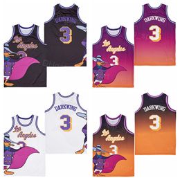 Men Movie 92 LA 3 Cartoon Darkwing Basketball Jersey 1992 Los Angeles Black Purple Orange White Colour Embroidery For Sport Fans Breathable Pure Cotton Good Quality