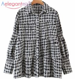 Aelegantmis Women Plaid Shirt Oversize Harajuku Blouse Spring Colour Block Woman Blouses High Street Femme Blusas Female Top 210607