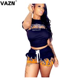 VAZN 2020 Summer Hot Young Sasual Letter Daily Simple Designer Short Sleeve Short Pants Regular Tracksuits Women 2 Piece Set X0428
