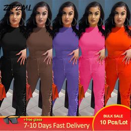 Women's Two Piece Pants Bulk Wholesale Items Lots Casual Spring Tracksuit Full Sleeve Bandage Pullover And Drawstring Side Tassels Trousers