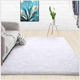 Modern Shaggy Carpet Living Room Coffee Table Bedroom Rugs Solid Colour Fluffy Silky Rug Balcony Mats Home Decoration White