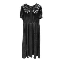 Women Turn Down Collar Puff Short Sleeve A-line Midi Dress Summer Female Polka Dot Black D1892 210514