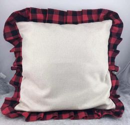 45*45cm Sublimation Pillow Cover Red Black Plaid Pillowslip Lace Cushion Throw Pillowcase Household Product