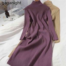 Elegant Women Knitted Maxi Bodycon Dress Autumn Winter Solid Stretchy Dresses Straight Chic Bottom Vestidos 210601