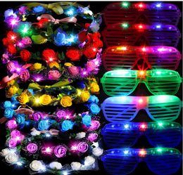 LED Light Up Party Glasses Flower Crown Decoration Glow In The Dark Flashing Headband Eyewear for Wedding Birthday Concert Neon Party