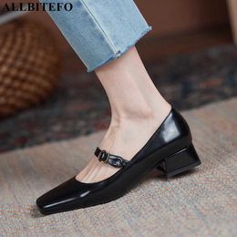 ALLBITEFO size 33-42 Second layer of cowhide genuine leather women heels shoes fashion casual street walking high heel shoes 210611