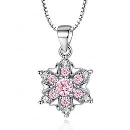 S925 Sterling Silver Pendant Necklace Snowflakes Crystal Charms Necklaces Wholesale