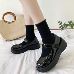 College Student shoes Chunky Wedges Shoes Gothic Patent Leather Round Toe Platform Lolita Mary Jane shoes Women 2022 Classics