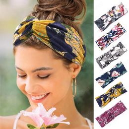 Floral Women Headband Spring Cross Knot Stretch Wide Hair Band For Lady Girls Elastic Turban Hairband Hair Accessories