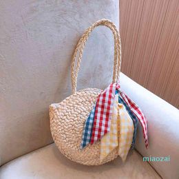 Bohemian Scarves Round Women Shoulder Messenger Bags Casual Straw Bag Rattan Woven Lady Handbags Wicker Small Summer Beach Purse