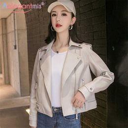 Aelegantmis Brand Faux Leather Jacket Women Slim Punk Coat Spring Autumn Streetwear Ladies Casual Biker Motorcycle Jackets 210607