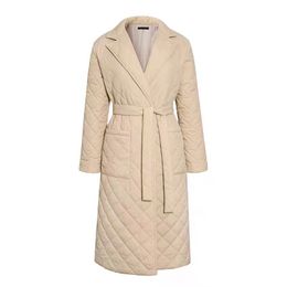 Гламакер повседневная ромб печатных женщин зима Parka длинные глубокие карманы прямые пальто женский адаптарный воротник 2021 зимняя верхняя одежда