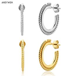twisted gold hoops Canada - ANDYWEN 100% 925 Sterling Silver Gold 12.5mm Twist Beads Hoops Circle Earring Rock Punk Party Statement Luxuty Jewelry 210608