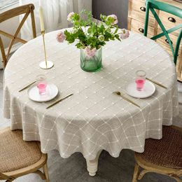 Plaid Cotton Linen Round Hotel Dining Tablecloth Wedding Restaurant Banquet Decoration Kitchen Cafe Bar Cover Cloth Thick Soft