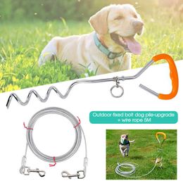 Pet Products Universal Dog Tie Out Stake and Cable 16 ft Screw Anchor Down Post Steel Puppy Spiral Stake for Dog Cat Pet Animals 211006