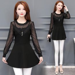 Women's Blouses & Shirts Arrival Spring 2021 Korean Style Women Vintage Beading Sexy Peplum Elegant Plus Size L-5xl Black Lady Top Long Blou