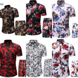 Hawaiian Shirt Beach Shorts Summer Men's Suit Flower Printed Tracksuit Set Plus Size Clothings 2 Piece Sets Vacation Outfits 3XL X0610