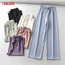 Tangada Fashion Women Summer Cool Wide Leg Pants Trousers Pockets Buttons Office Lady Pantalon 2T10 210925