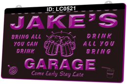 LC0521 Your Names Garage Come Early Stay Late Beer Bar Light Sign 3D Engraving