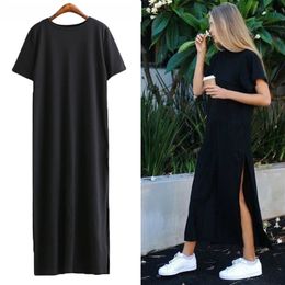 Summer Long T Shirt Women Black T-shirt Sexy Side Slit Short Sleeve Big Size Thin Long Women Tops Tees Female Tshirt 210324