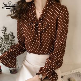 Plus size Autumn chiffon women s tops and blouse print long sleeve shirts polka dot female blusas 1537 45 210521