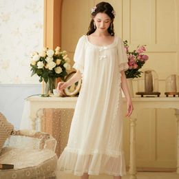 Short-Sleeved Sweet Nightdress Women Summer Long Modal Fibre Court Princess Loose White Nightgown Plus-size Home Sleep Skirt 210924