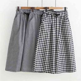 Black And White Plaid Wide Leg Shorts Women Summer High Waisted Cotton s Lace Up Loose 210621