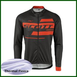 Pro Team SCOTT Cycling Jersey Mens Winter Thermal Fleece Long Sleeve Mountain Bike Shirt Road Bicycle Tops Warmer Racing Clothing Outdoor Sportswear Y21050638