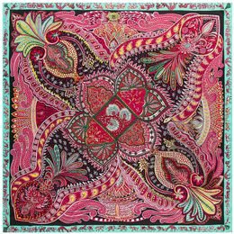 130cm Fashion Bandana Women Scarf Luxury Brand Paisley Hijab Twill Silk Shawl Scarfs For Ladies Foulard Square Scarves Wraps Q0828