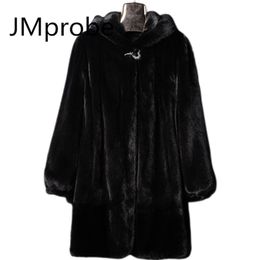 Women Large Size Balck Man-Made Mink Fur Coas Long Section Casual Female Faux Overcoats Casaco De Pelo Clothes Cj51 211220