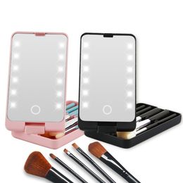 3 Colors LED Compact Mirror Storage box with makeup brush set portable rotating folding beauty cosmetics mirrors tools 3pcs