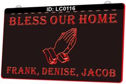 LC0116 Bless Our Home Frank Denise Jacob Hand Light Sign 3D Engraving