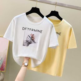 Harajuku Girls Summer T Shirt Women Korean Fashion White Tshirt Short Sleeve Letter Print Tee Shirt Femme Tops Yellow 210604