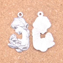24pcs Antique Silver Bronze Plated mother hold son Charms Pendant DIY Necklace Bracelet Bangle Findings 37*20mm