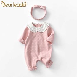 Bear Leader Cute born Baby Rompers Spring Polka Dot Romper with Headband 2PCS Baby Girls Outfits Fall born Infant Clothes 210708