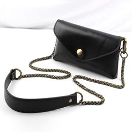 Bag Parts & Accessories 116cm Replacement Shoulder Strap Black Brwon PU Leather Handle Bronze Metal Chains For Purse Handles Handbag #E